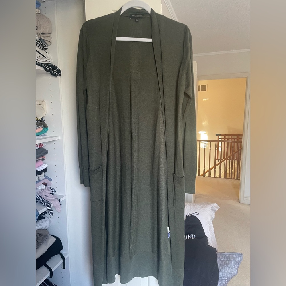 Olive Green Long Cardigan Silk Cotton blend